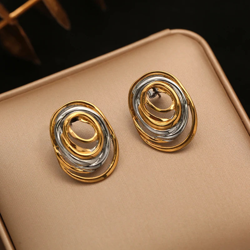 EILIECK 316L Stainless Steel Metal Two-Color Geometric Stud Earrings For Women Trendy High-Quality Waterproof Earring Jewelry