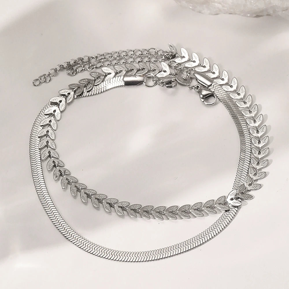 Cheville en acier inoxydable, créative, épissée, enroulée, motif feuille, chaîne lame, pour femme, bijoux, déesse, banquet, cadeaux raffinés