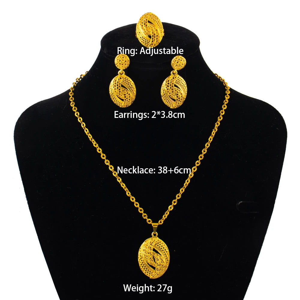 dubai 18k gold color jewelry set for woman wedding party necklace earrings sets indian jewelry set free shipping Wholesale