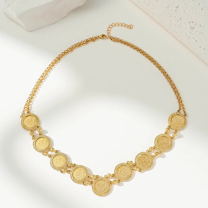 Nouveau collier de pièces turques, plaqué or, bijoux arabes du Moyen-Orient pour femmes, bijoux de mariage musulmans, pendentifs de collier de mariée