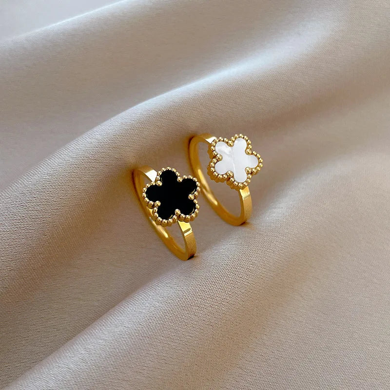 Delicate Stainless Steel Flower Ring For Women Romantic Plum Blossom Five Leaf Petal Finger Rings Fashion Aesthetic Jewelry Gift