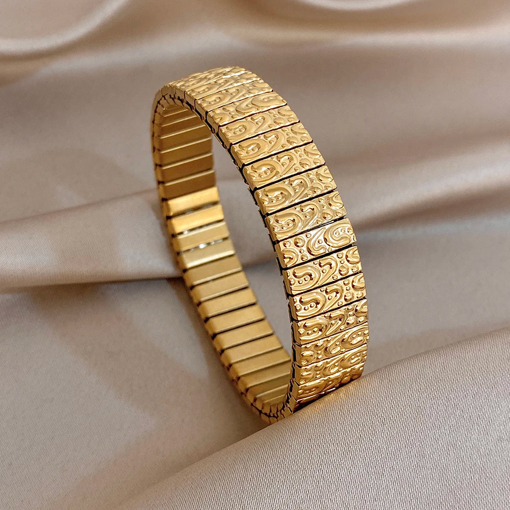 Greatera 6.5mm Width Thin Stainless Steel Elastic Bracelets Bangles for Women Gold Silver Color Stacked Bracelet Party Jewelry