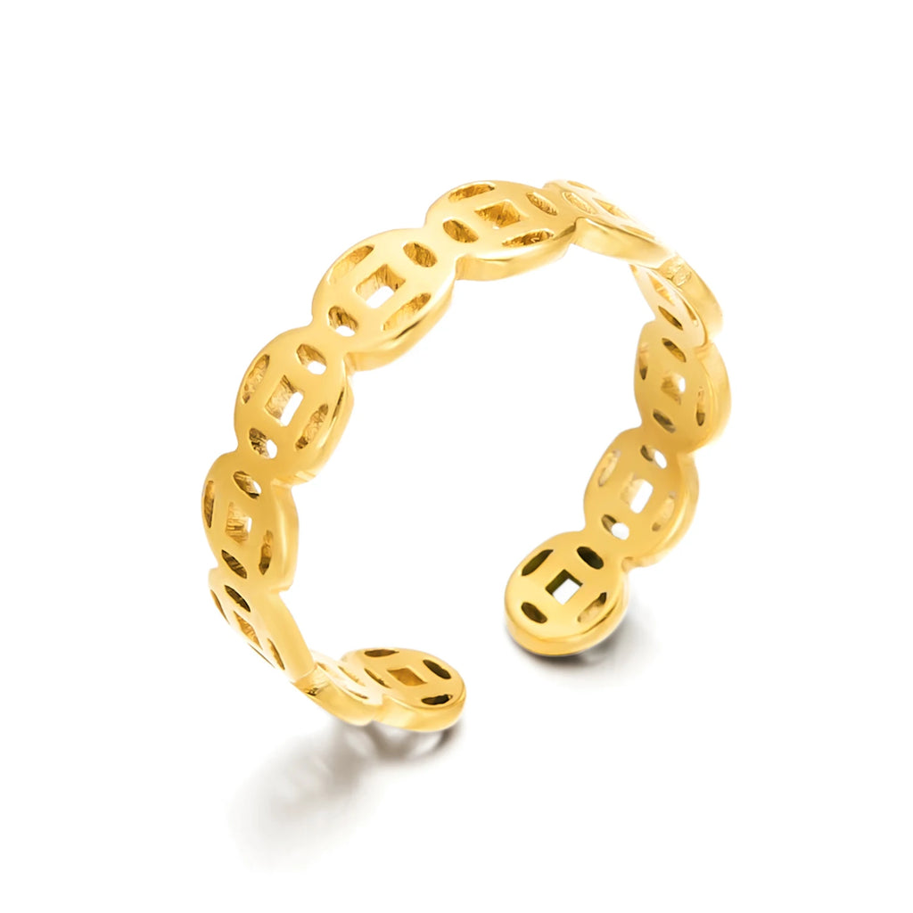 Light Luxury Adjustable Stainless Steel Coin & Chain Open Ring