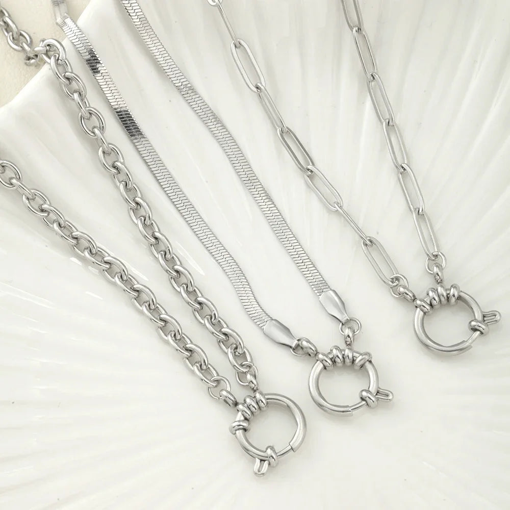 One Piece Choker Neck Spring Buckle Necklaces for Women Can Hang Multiple Pendants Trendy Women's Stainless Steel Jewelry Gifts