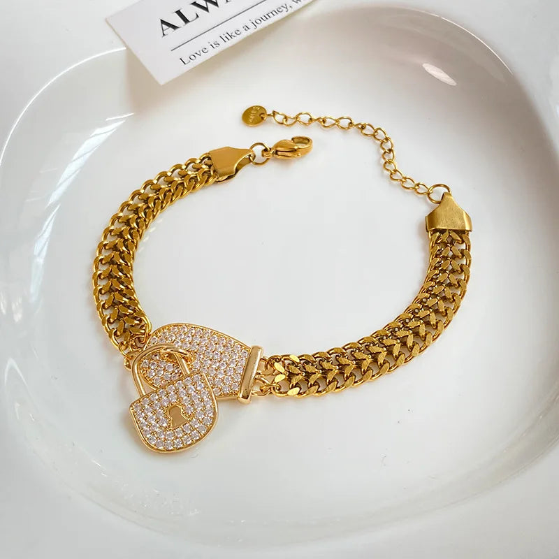 EILIECK Stainless Steel Gold Color Chain Bracelet Bangle For Women New Anti-Fading Fashion Jewelry Suitable for Daily Layering