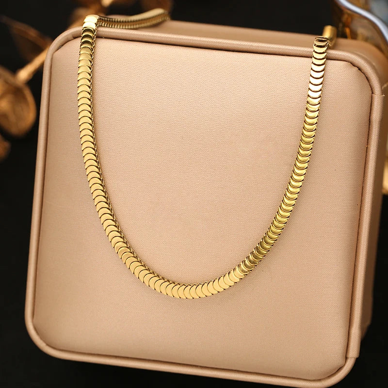 EILIECK Geometric Snake Chain Necklace Bracelet Trendy Stainless Steel Jewelry Set Golden Metal Texture Women Waterproof Gift