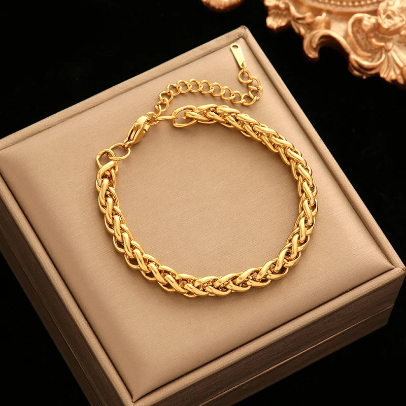 EILIECK Stainless Steel Handmade Fashion Chain Bracelet For Women 18K Gold PVD Plated Rust Proof Textured Unisex Jewelry Gift