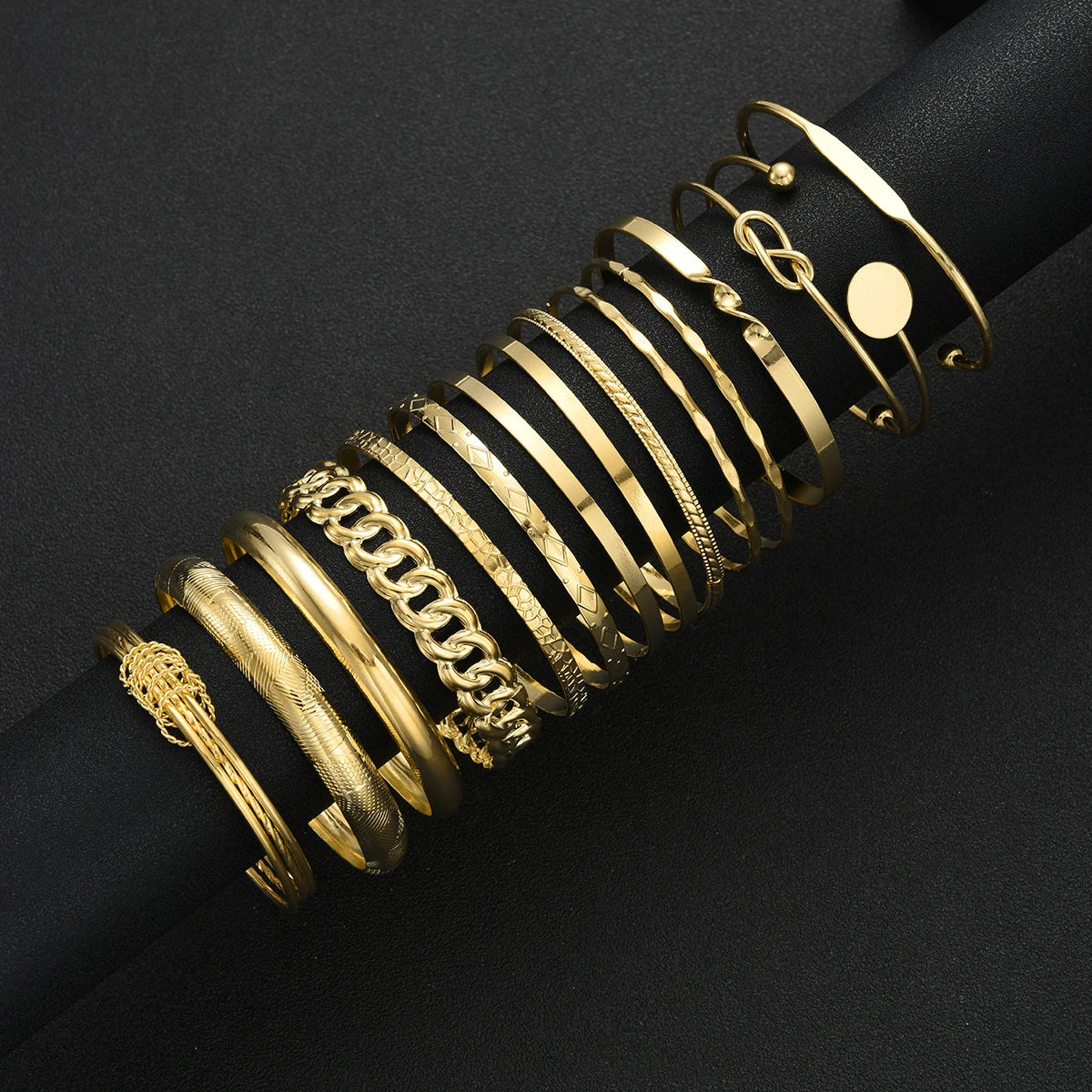 Retro Gold Geometric Stackable Bracelet Set