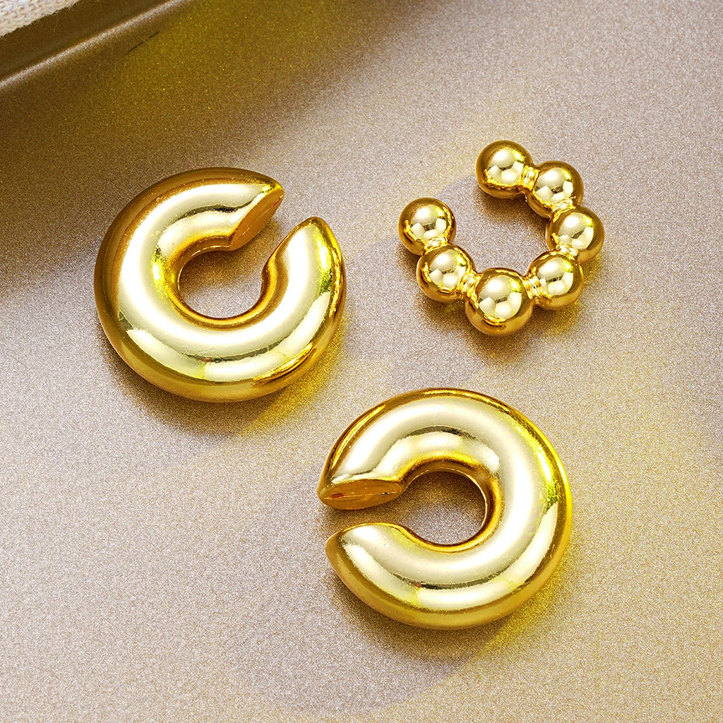 Punk Thick C-Shaped Gold Color Non-Piercing Cartilage Ear Cuff Set, 3 Pcs/Set