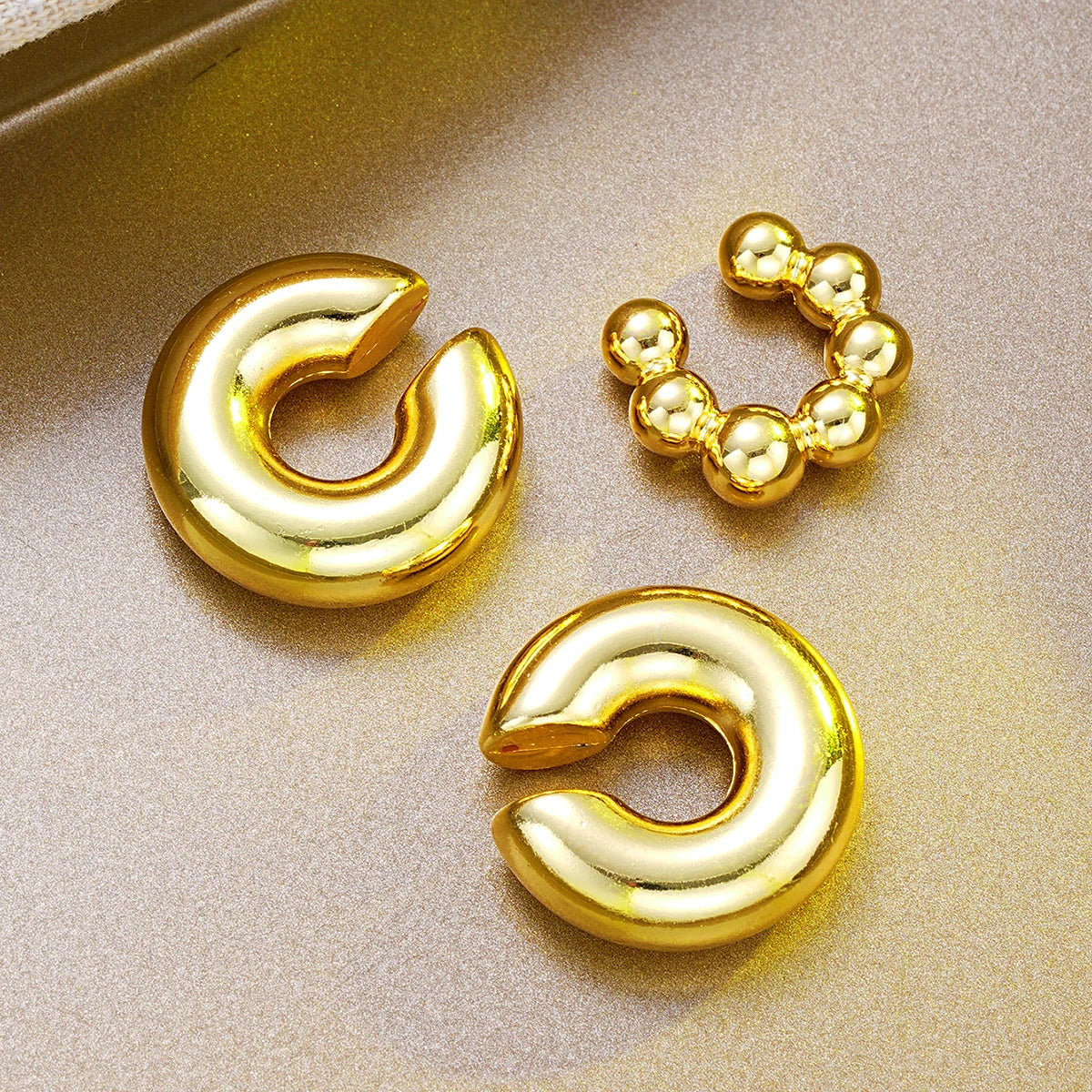 Punk Thick C-Shaped Gold Color Non-Piercing Cartilage Ear Cuff Set, 3 Pcs/Set