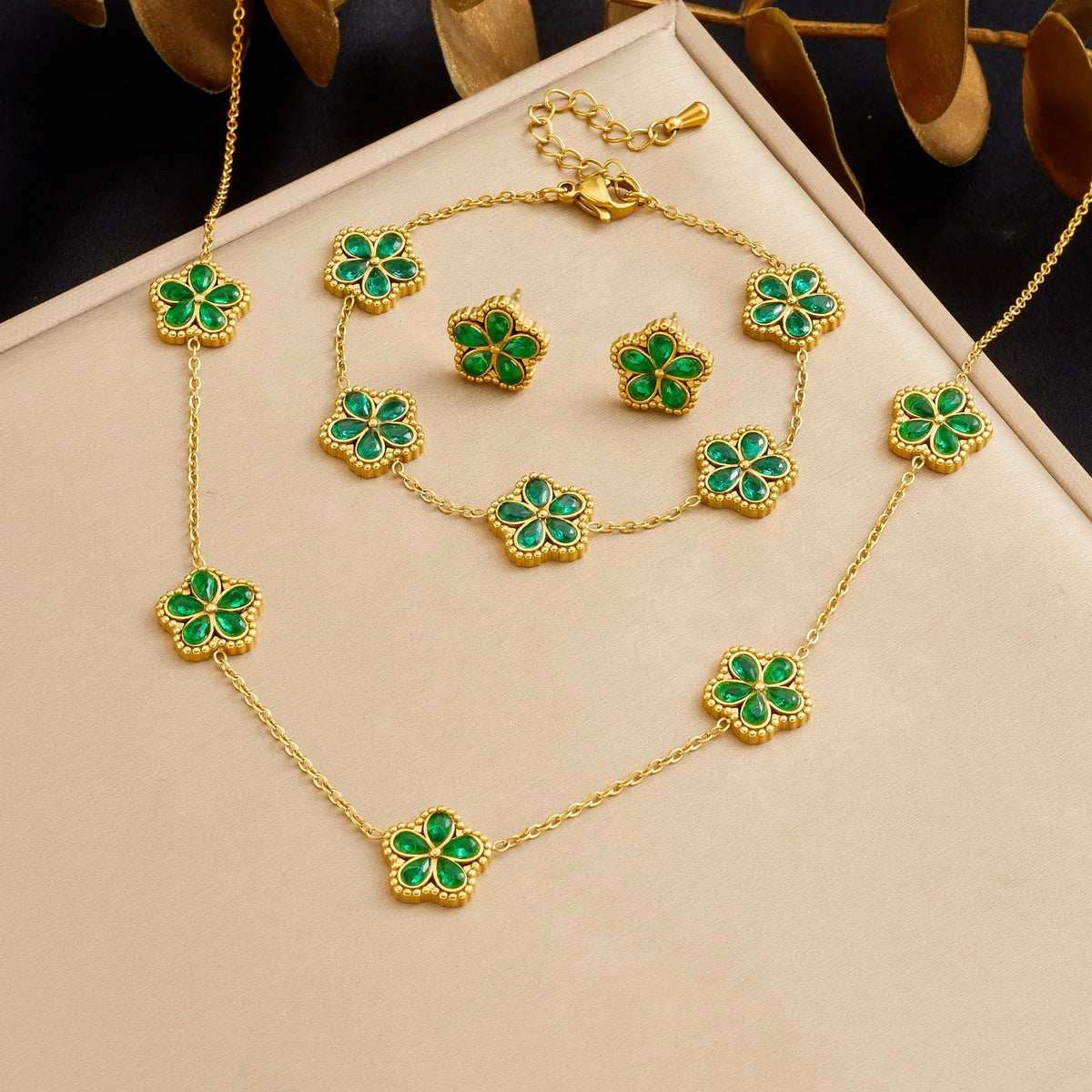 DIEYURO 316L Stainless White WaterDrop Crystal Inlay Flowers Necklace Bracelet Earrings Set Lady Classic Elegant Jewelry Sets