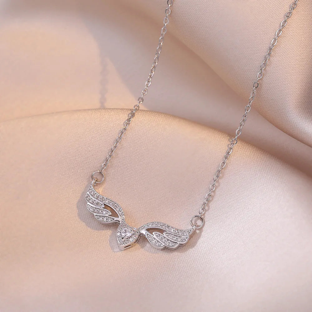 Trendy Gold-Color Stainless Steel Dragonfly Wings Crystal Necklace