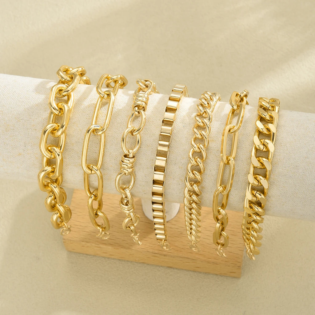 ChooseMey 7Pcs Simple Metal Snake & Twisted Link Chain Bracelet Set