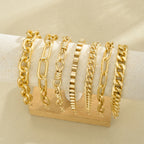 ChooseMey 7Pcs Simple Metal Snake & Twisted Link Chain Bracelet Set