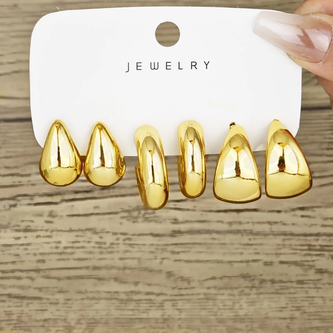 Smooth Gold Waterdrop Hoop Earring Set 6pcs