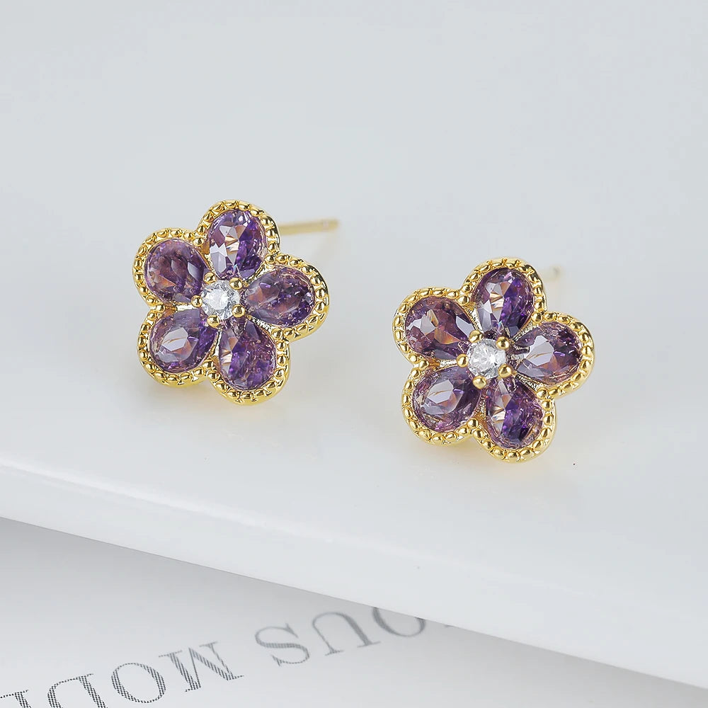 2PC Verre Cristal Nouveau Doux Pendentif Collier Boucles d'oreilles Fleur de Prunier Fleur à Cinq Feuilles Luxe Plante Cadeau Femme Trèfle