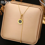 EILIECK Collier Pendentif Rond en Acier Inoxydable 316L Chiffres Romains pour Femme, Chaîne Tendance, Bijoux de Vacances d'Été