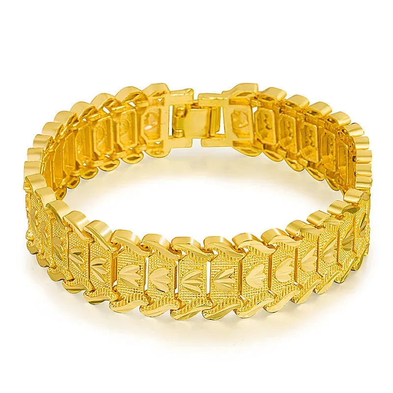 Retro European Coin Gold-Plated Wide Watch Chain Bracelet
