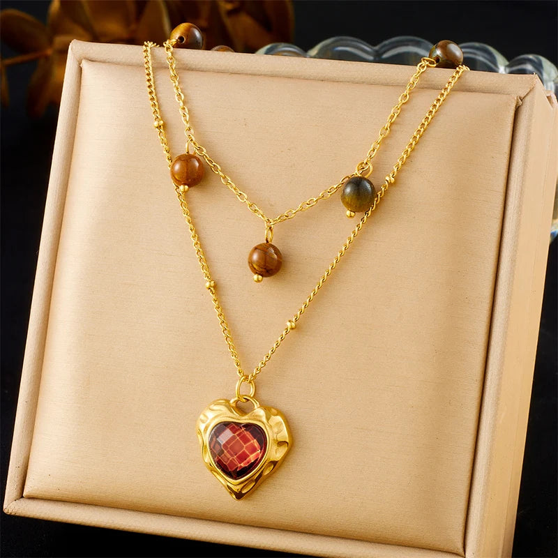 DIEYURO 316L Stainless Steel Golden Heart Sun Multiple Pendants Necklace Women New Fashion Marine Style Neck Chain Jewelry Gift