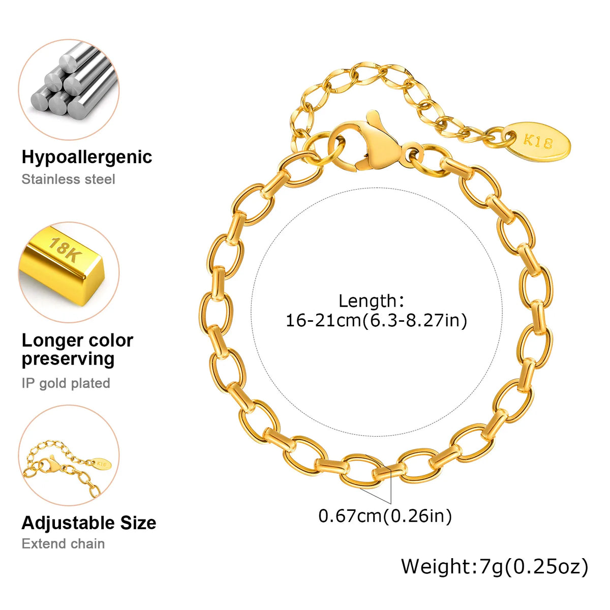 Stainless Steel Bracelet for Women for Women, Gold Plated Link Chain Bracelets,Trendy Mother's Day Gift Jewelry