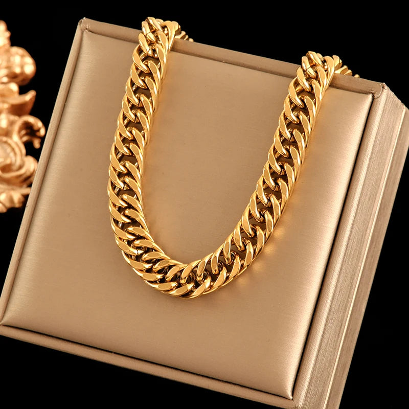 EILIECK 316L Stainless Steel Waterproof Chain Necklace Minimalist Metalic Texture 18K PVD Plated Collar Necklace Jewelry Gift