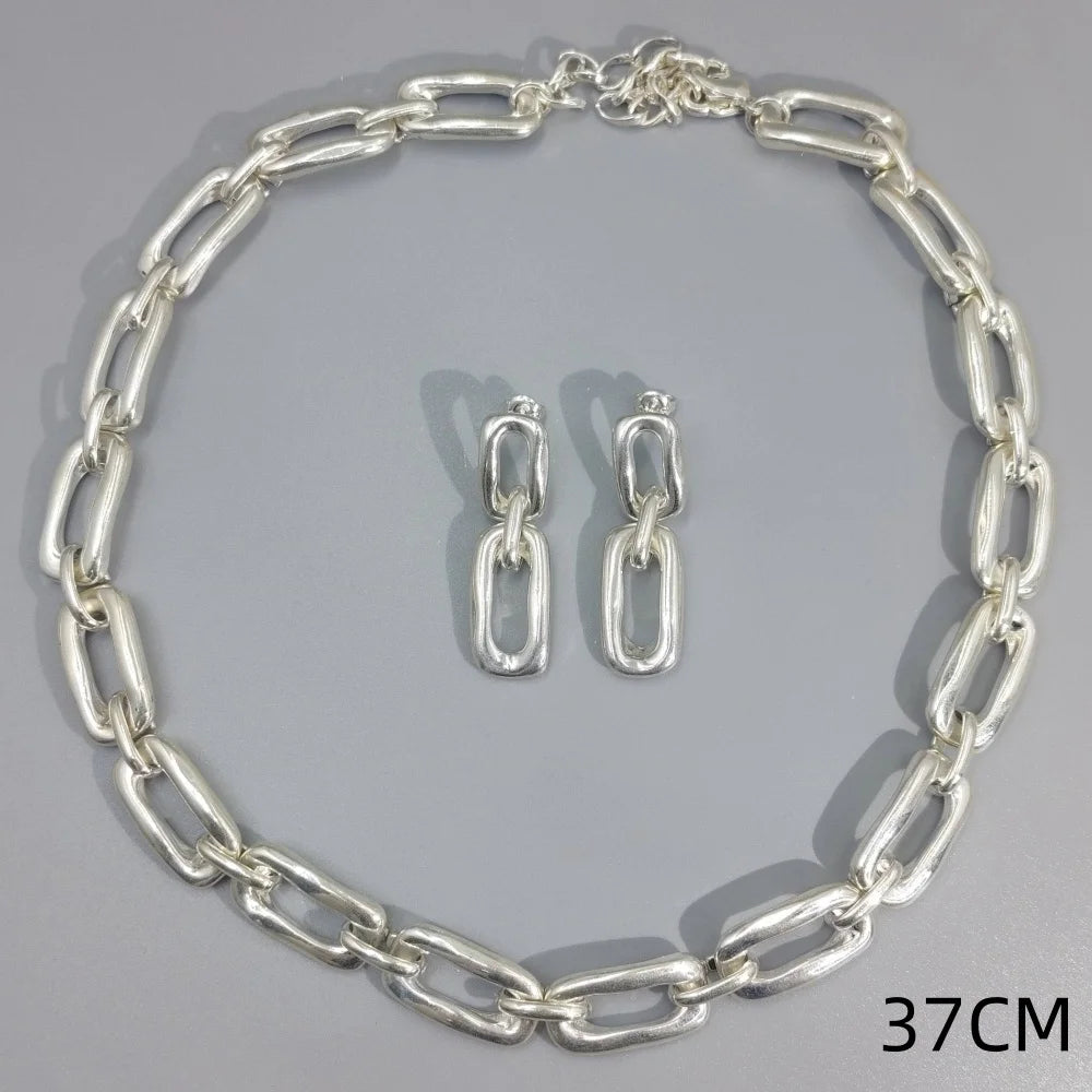 ChooseMe 2026 Metallic Irregular Geometric Earrings & Necklace Set