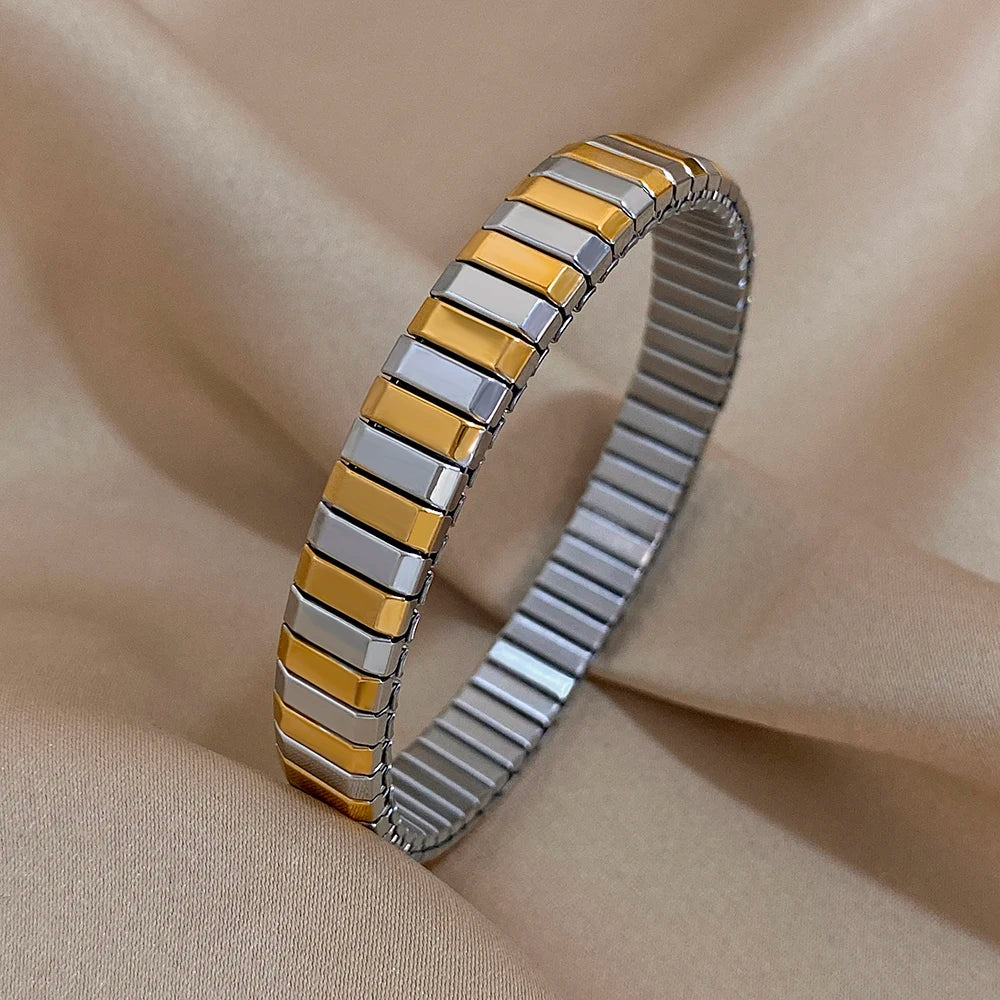 Greatera 6.5mm Width Thin Stainless Steel Elastic Bracelets Bangles for Women Gold Silver Color Stacked Bracelet Party Jewelry