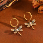 EILIECK Ensemble Collier Boucles d'Oreilles Libellule en Acier Inoxydable 316L avec Strass et Perles pour Femme, Cadeau Tendance, Bijoux de Luxe Étanche