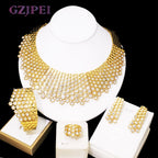 GZJPEI Parure de bijoux en zircon blanc brillant pour femme Italie Nigeria Bijoux de mariage Plaqué or 18 carats Cadeau Fête des Mères En solde