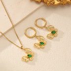 EILIECK Acier Inoxydable 316L Papillon Vert Zircon Pendentif Collier Boucles d'Oreilles Ensemble pour Femme Cadeau Tendance Bijoux de Luxe Étanche