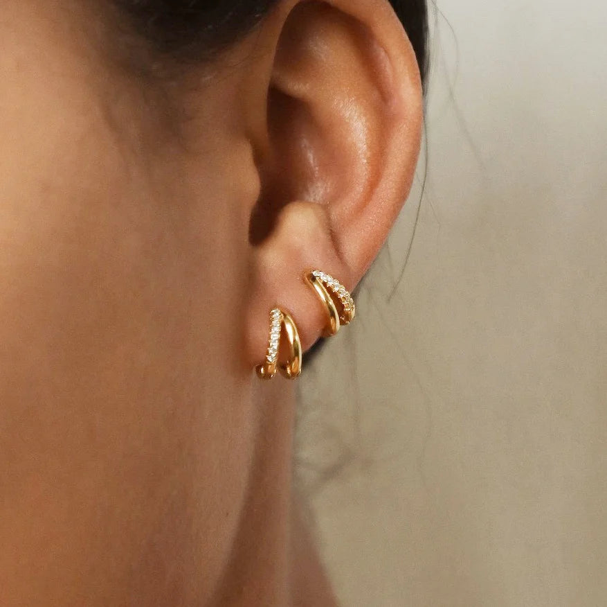 Gold Zircon Geometric Hoop Earrings