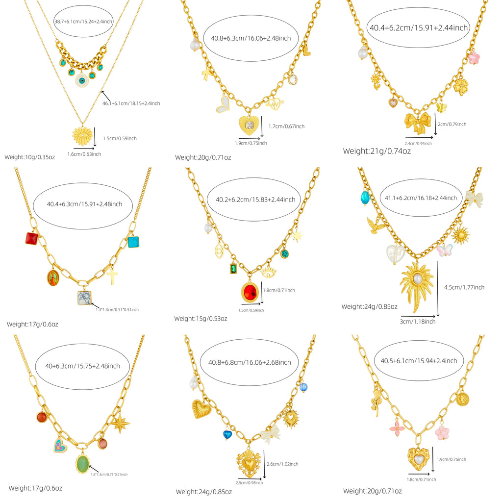 DIEYURO 316L Stainless Steel Golden Heart Sun Multiple Pendants Necklace Women New Fashion Marine Style Neck Chain Jewelry Gift