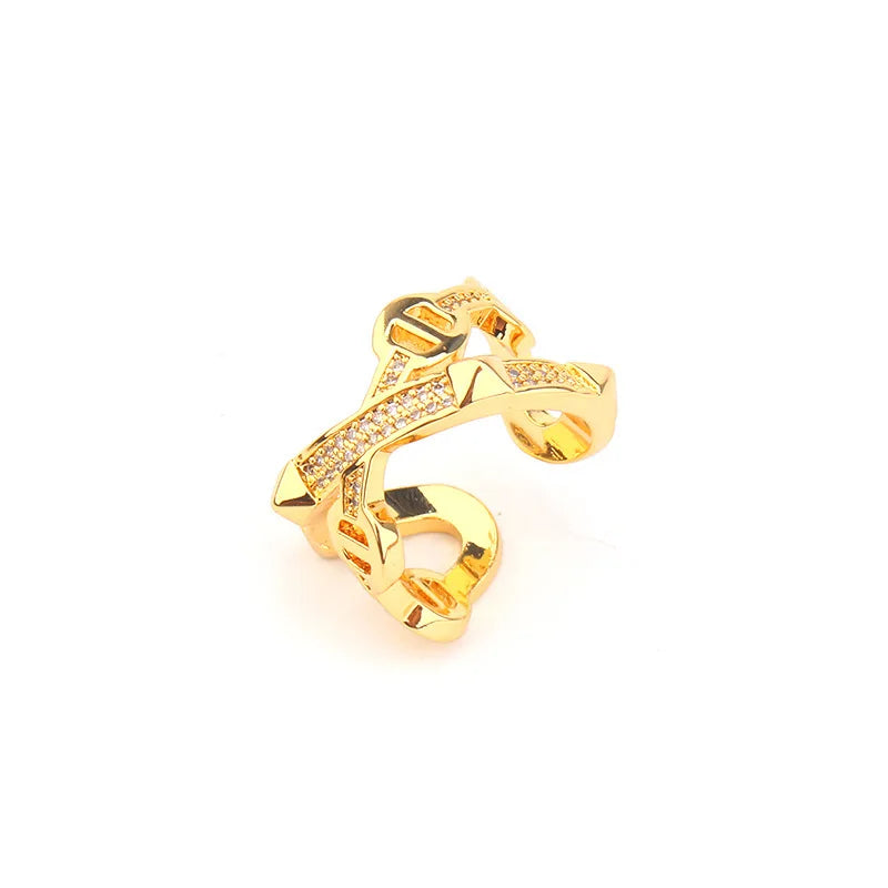 Fashion Luxury Punk Geometry Cubic Ziron Engagement Bridal Bracelet Statment Ring copper Lady Gift Jewelry