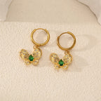 EILIECK Exquises Boucles d'Oreilles Pendantes Papillon Zircon Vert Acier Inoxydable Plaqué Or 18K Accessoires de Vacances Tendance pour Femme