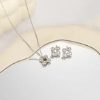 Simple Exquisite Rotate Flower Pendant Necklace Stud Earrings for Women Stainless Steel Jewelry Set Party Daily Gift for Friends