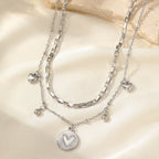 woiwoi Stainless Steel Necklace Luxury Exquisite Peach Heart Double Layer Bone Chain Ladies Jewelry Birthday Anniversary Gift