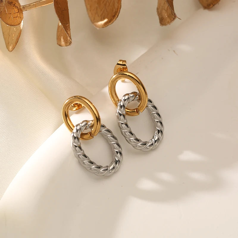 EILIECK 316L Stainless Steel Metal Two-Color Geometric Stud Earrings For Women Trendy High-Quality Waterproof Earring Jewelry