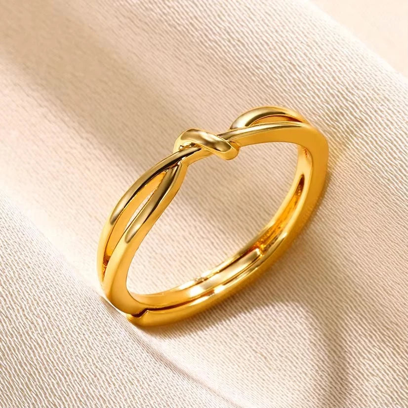 316L Stainless Steel Gold-Color Multilayer Geometric Open Ring