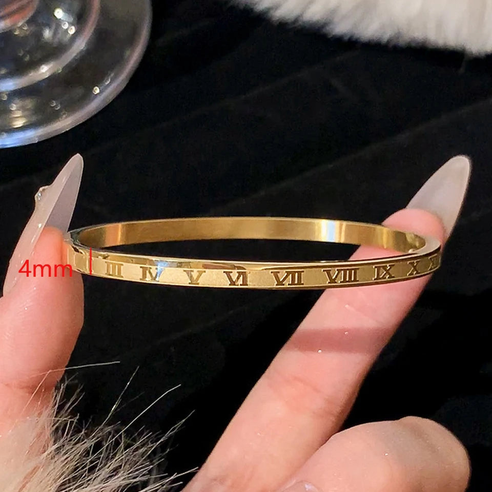 Sparkling Zirconia-Inlaid Stainless Steel Stackable Bracelet Set