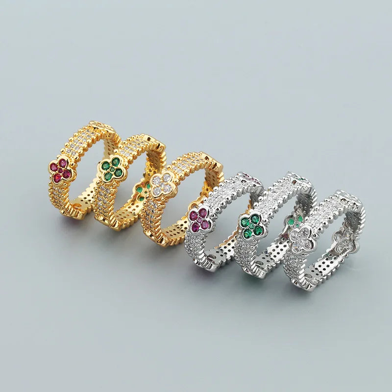 Fashion Luxury Lucky Geometry Cubic Ziron Engagement Bridal Bracelet Finger Ring copper Classic Lady Gift