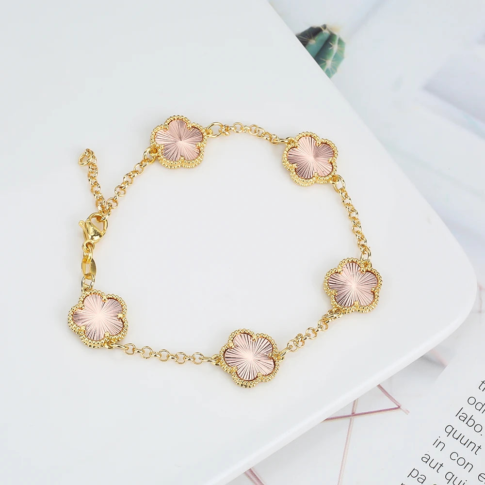 Hot Sale 14 Colors Five-Leaf Flower Set Bracelet Necklace Classic Simple Women Jewelry Set Suitable For Daily Party Wear Clover