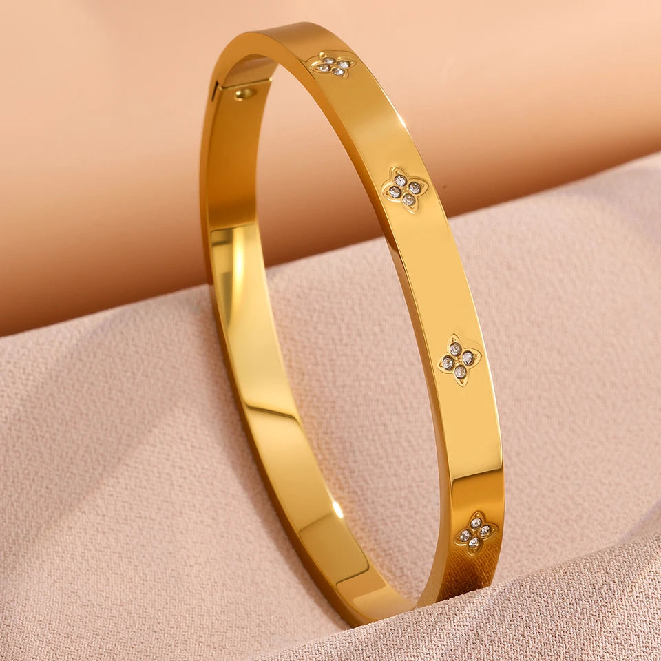 1- to 3-Piece Gold-Color Stainless Steel Sparkling Zircon Stacking Bangles