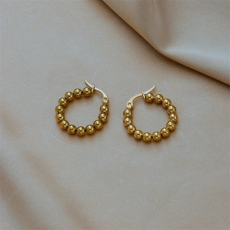 DIEYURO 316L Stainless Steel Beads Hoop Earrings For Women New Design 3-Color Girls Ear Jewelry Party Wedding Gift Bijoux серьги