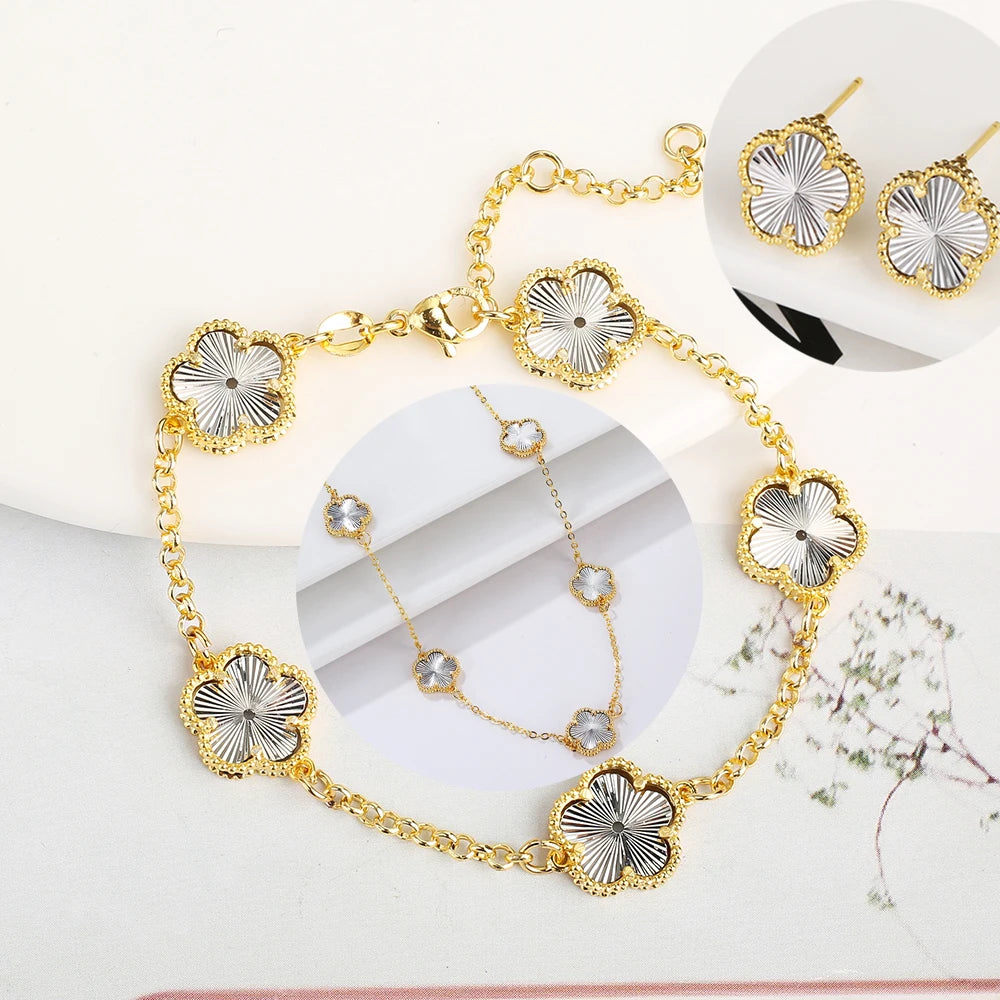 Hot Sale 14 Colors Five-Leaf Flower Set Bracelet Necklace Classic Simple Women Jewelry Set Suitable For Daily Party Wear Clover