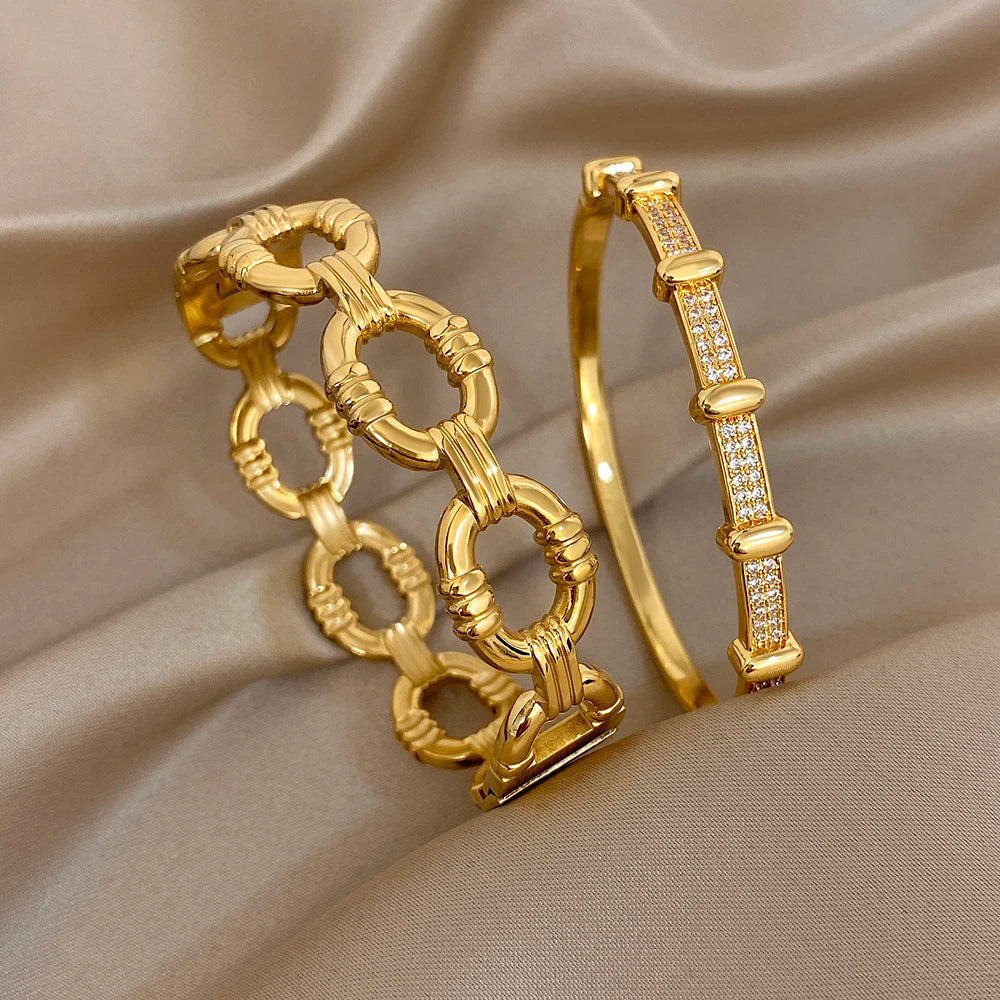 ChooseMe Looped Hollowed-Out Gold-Color Functional Buckle Cuff Bangle