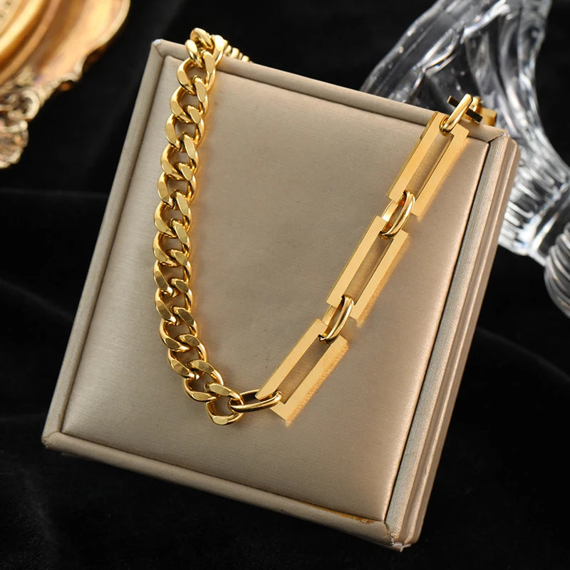 EILIECK 316L Stainless Steel Waterproof Oval Necklace For Women 18K Gold PVD Plated Coarse Collar Neck Chain Jewelry Lady Gift