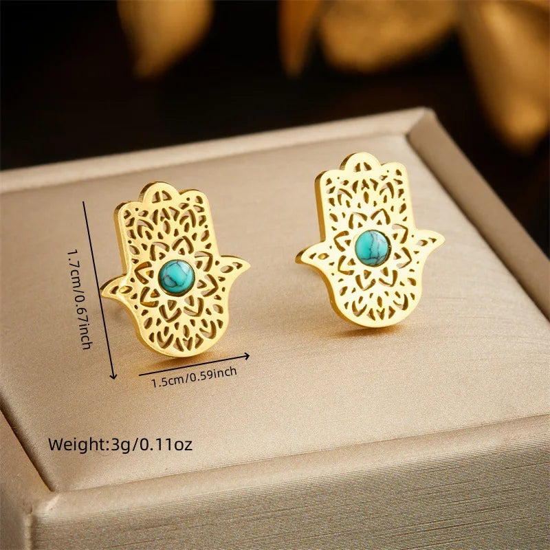 Vintage Colored Eye Pendant Necklace And Earrings Set Stainless Steel Plated 18K Gold Women's Jewelry Gift