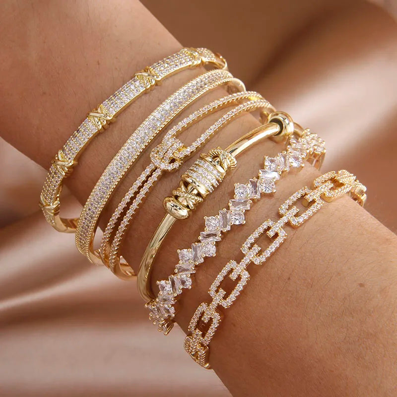 Classic Luxury Full Crystal Zirconia Knot Open Bangle