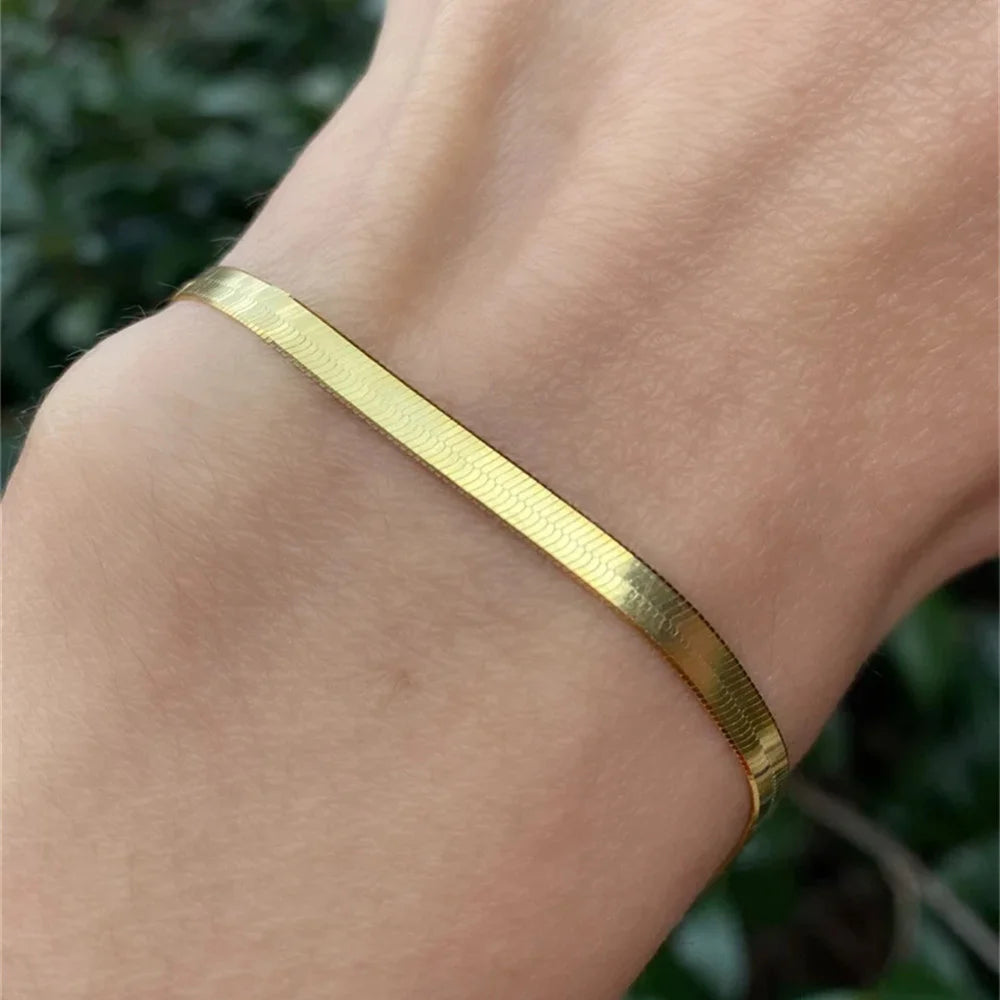 Amaxer Waterproof Filmy Snake Chain Bracelet for Women Girl Herringbone Stainless Steel Party Jewelry Friend Gifts