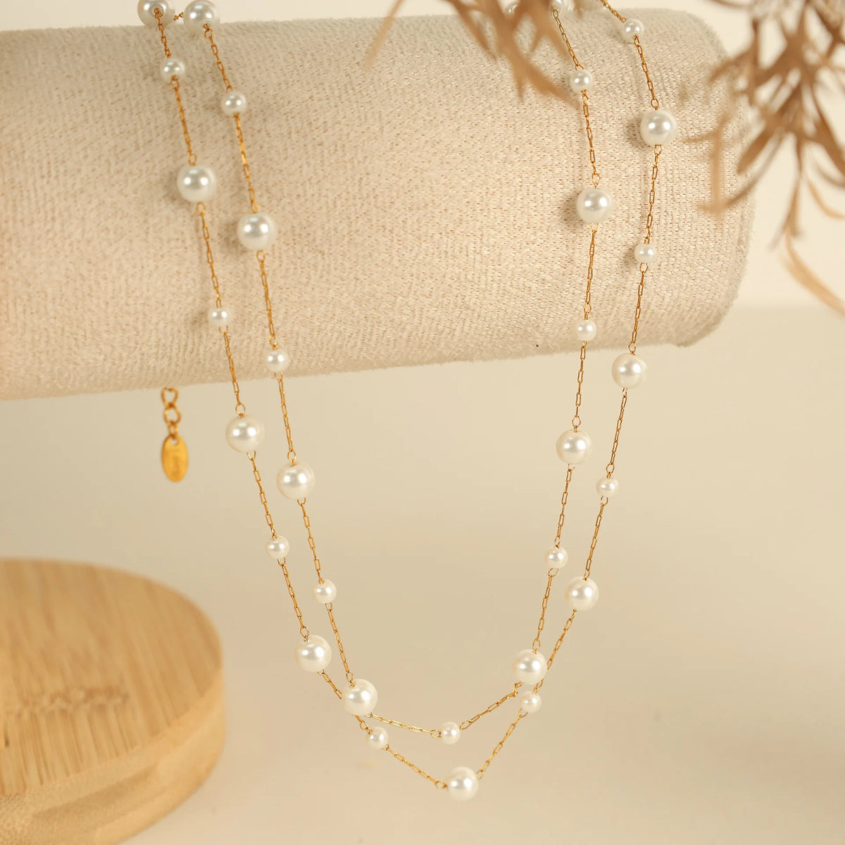 Stainless Steel Waterproof Temperament Pearl Chain Choker Necklace